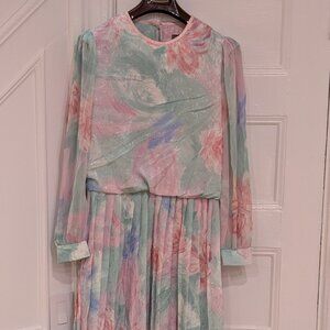 Lisa Michaels Vintage Pastel Watercolor Floral Midi Dress Size 14